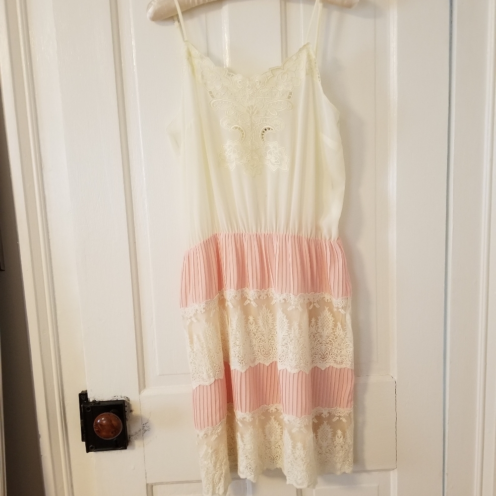 NWT Anthropologie Champagne Strawberry White & Pink Slip Dress - Large